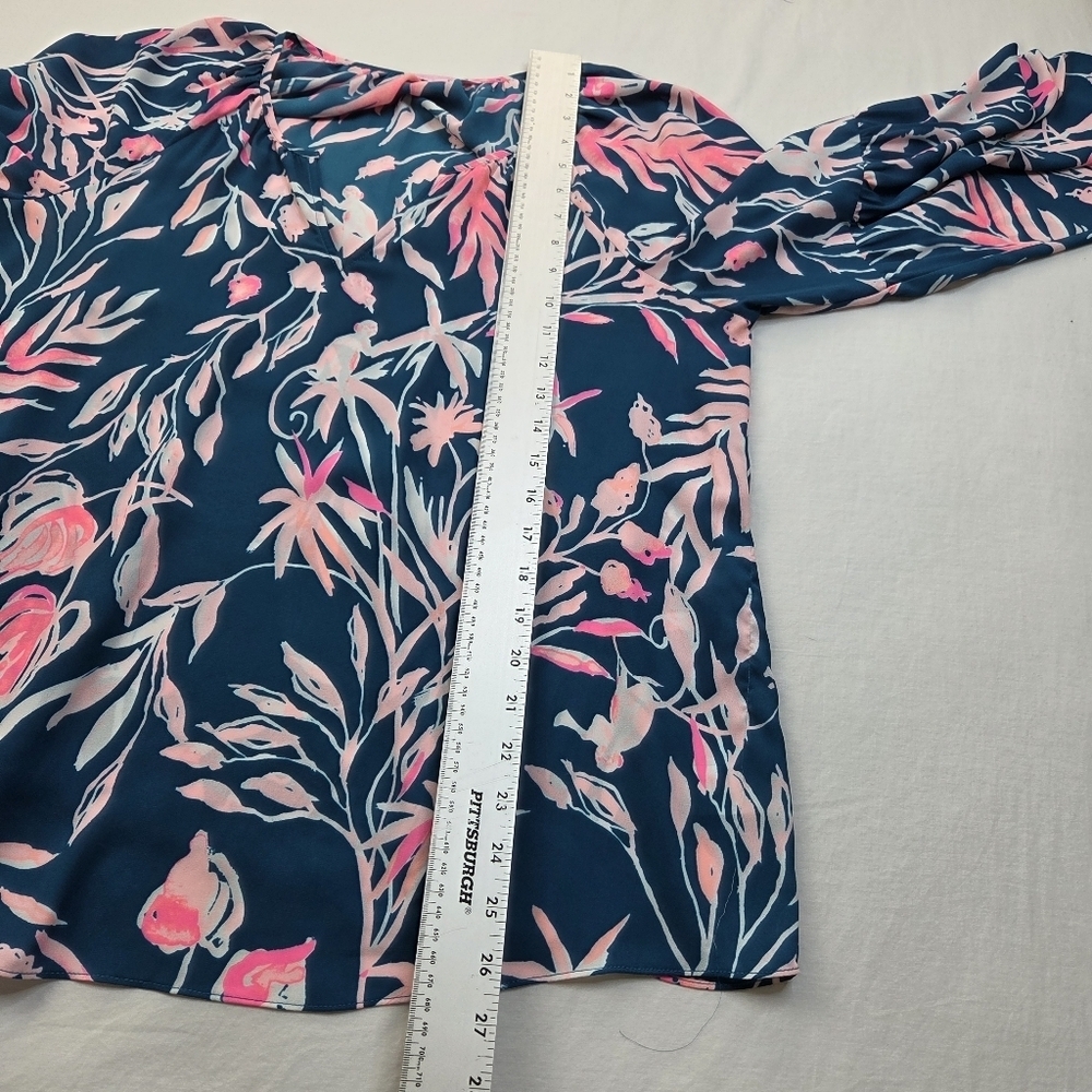 Lilly Pulitzer Amelia Floral Blouse Top Long Sleeve Off Shoulder V-Neck Size L - Picture 11 of 12